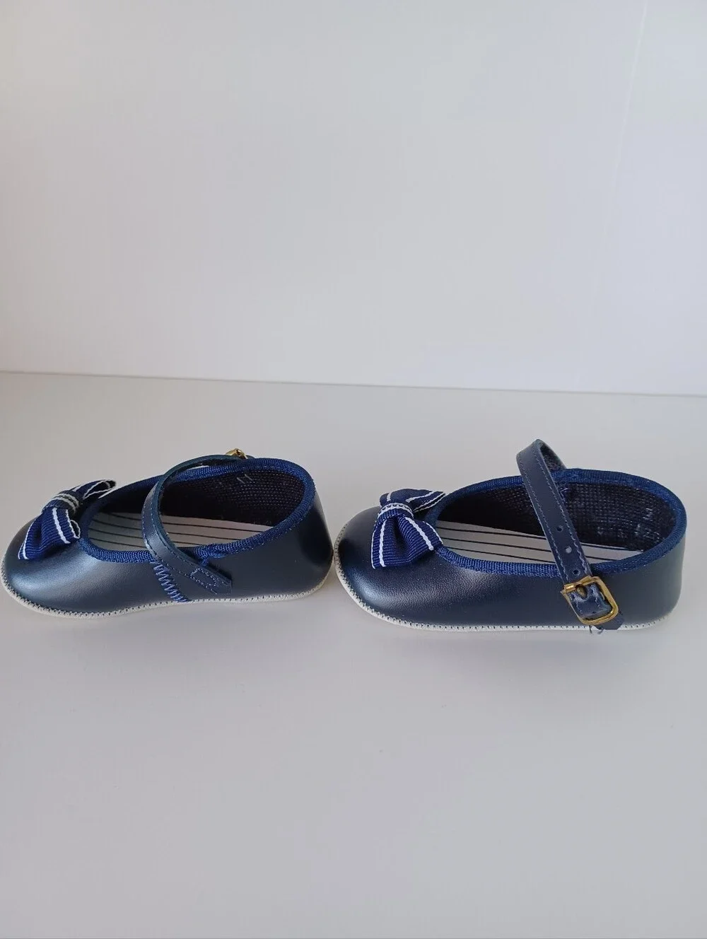 Vintage‎ 90s Baby Shoes Size 2 Blue And White With Bow Buckle Footwear Kids